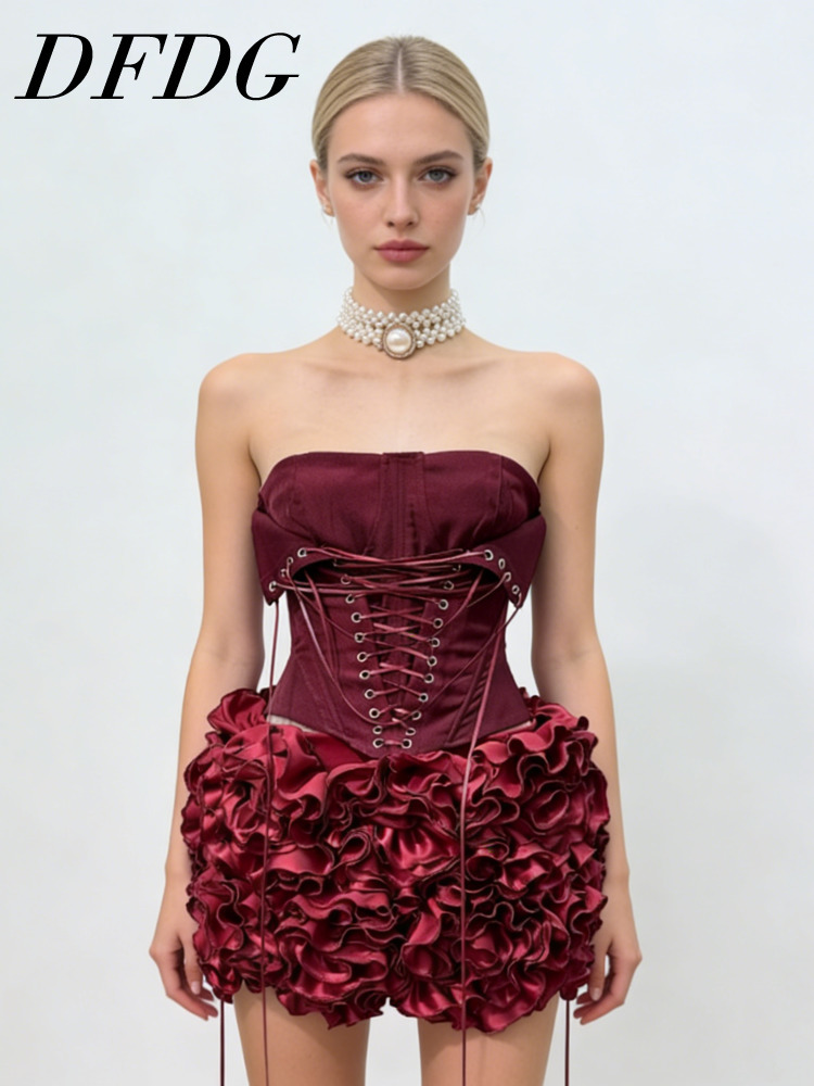 Formal Wear Women Us - DFDG Women's Spring Summer Strapless Lace