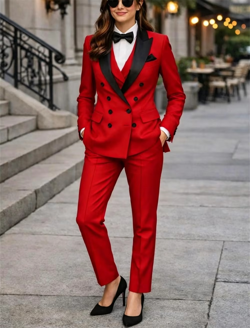 Women Formal Wear Tailor - Double Breasted Red Women's Suits 3