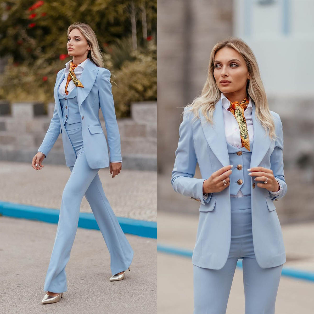 Women Formal Suits Sky Blue Pe - Women Formal Wear With Tie 리뷰 및 가격