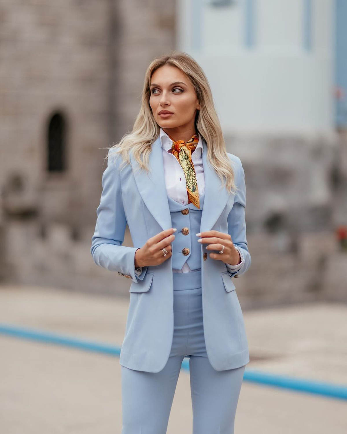 Women Formal Suits Sky Blue Pe - Women Formal Wear With Tie 리뷰 및 가격