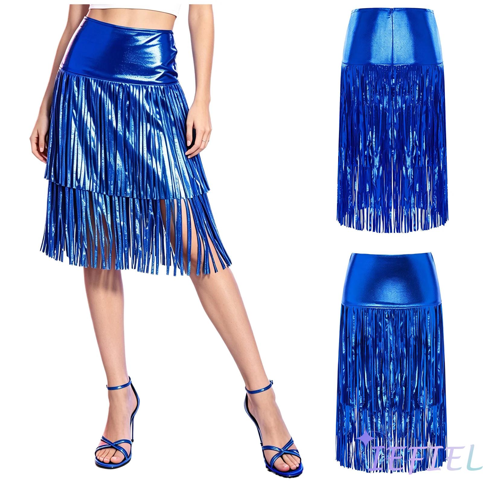 Women Metallic Shiny Fringed M - Pencil Skirt Midi 리뷰 및 가격
