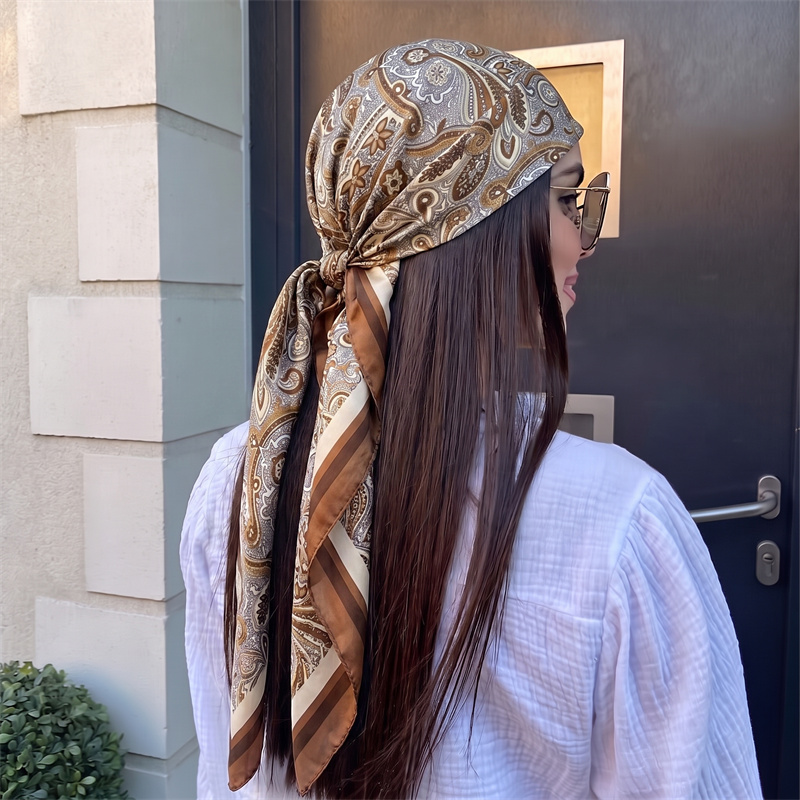 90CM Brown Retro Paisley Satin - Women Formal Wear With Tie 리뷰 및 가격