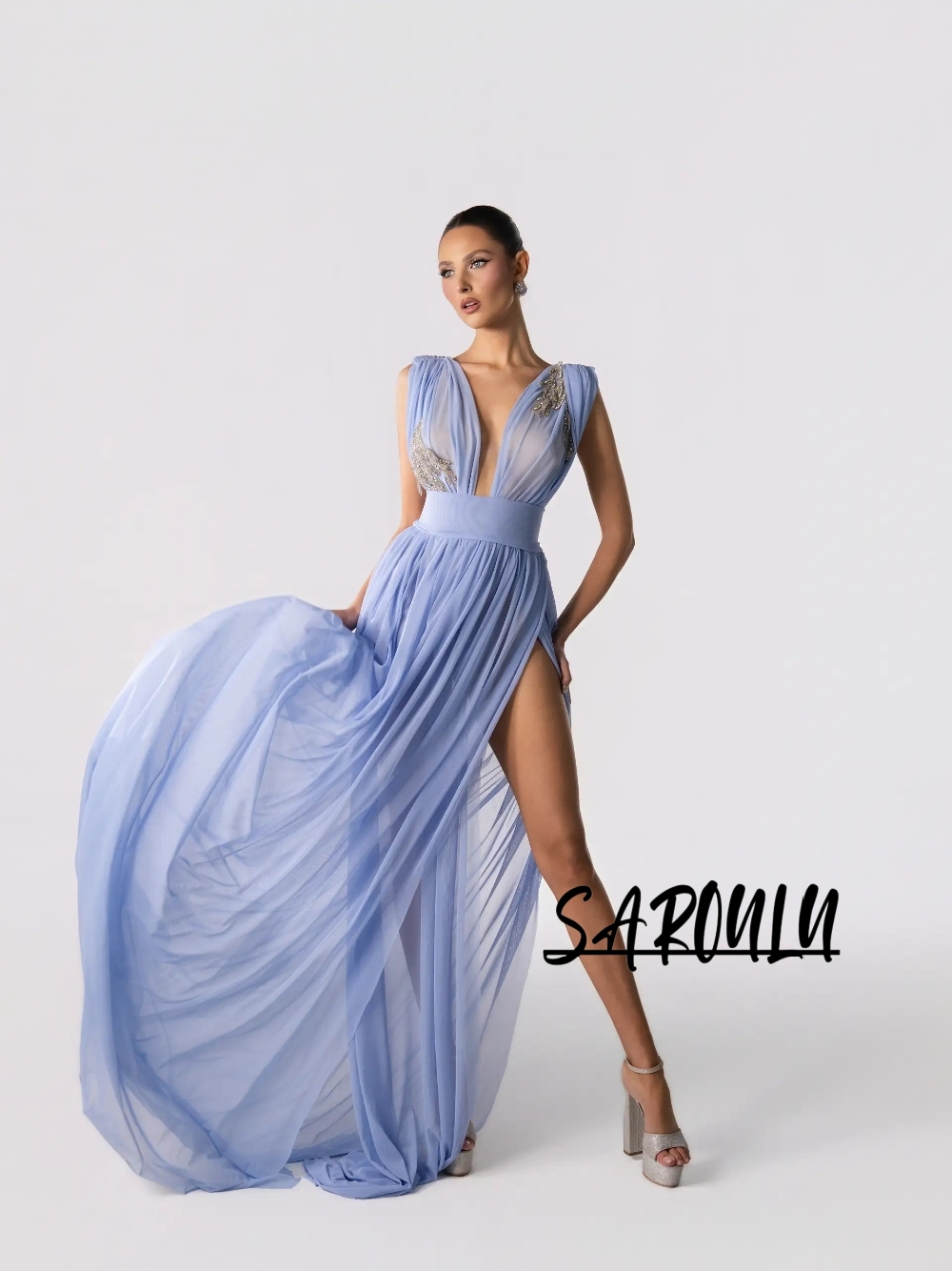 Light Blue Sexy Deep V Neck Ev - Formal Gala Wear Women 리뷰 및 가격