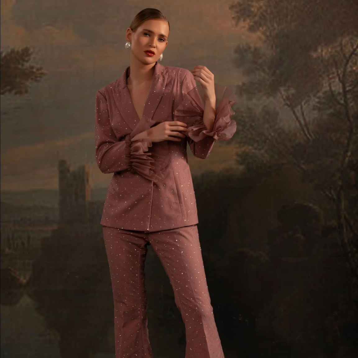 Beads Women Blazer Sets Custom - Women Formal Wear With Tie 리뷰 및 가격