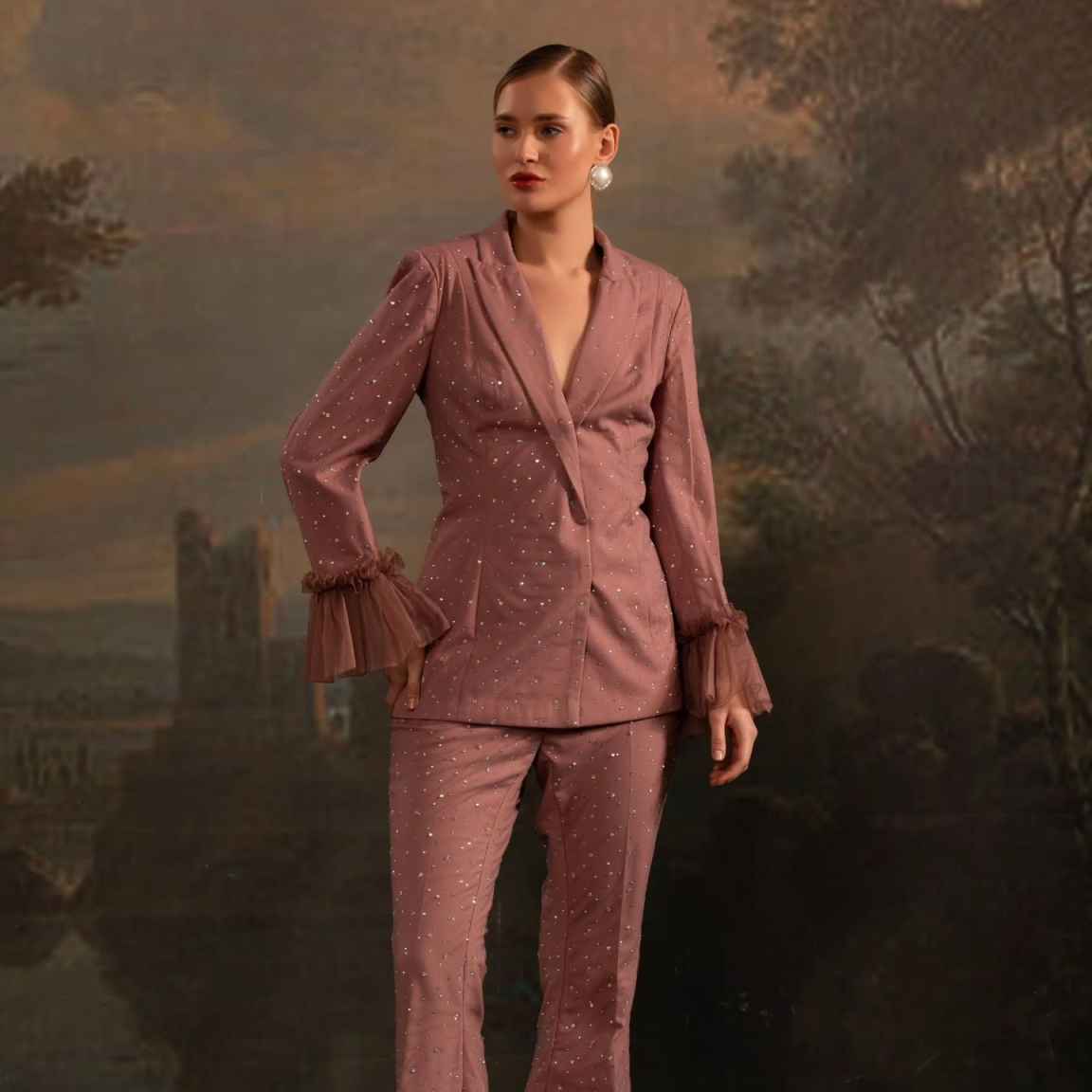 Beads Women Blazer Sets Custom - Women Formal Wear With Tie 리뷰 및 가격