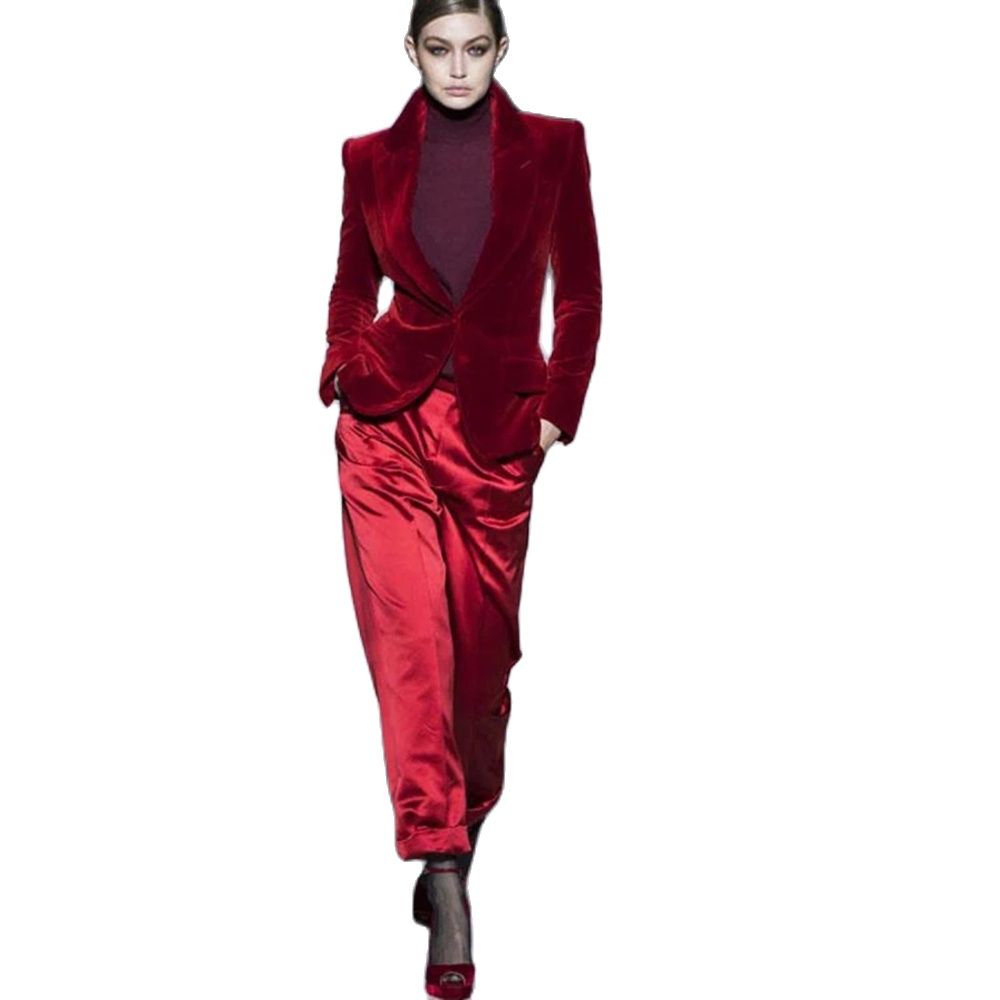 Women Pant Suits Wine Red Velv - Women Formal Wear Business 리뷰 및 가격
