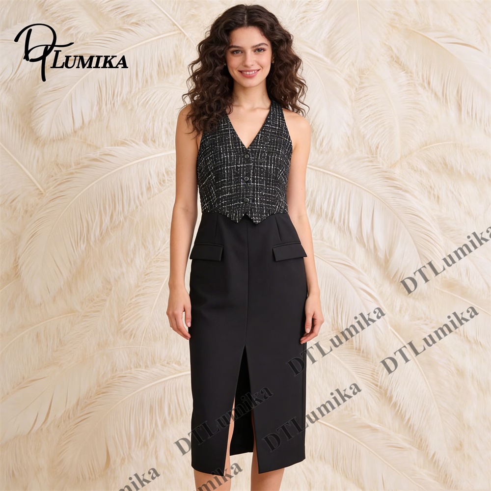 Tweed & Crepe Contrast Dress,  - Women Formal Wear Look 리뷰 및 가격