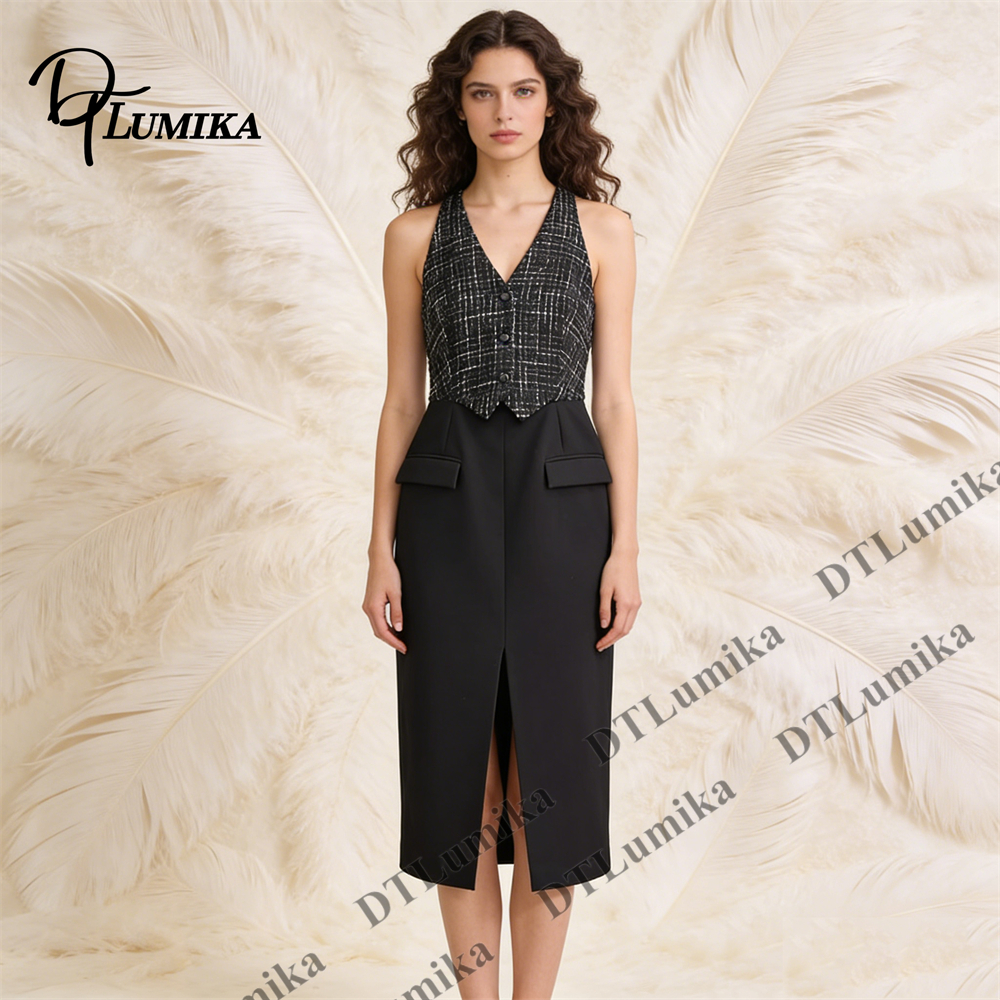 Tweed & Crepe Contrast Dress,  - Women Formal Wear Look 리뷰 및 가격