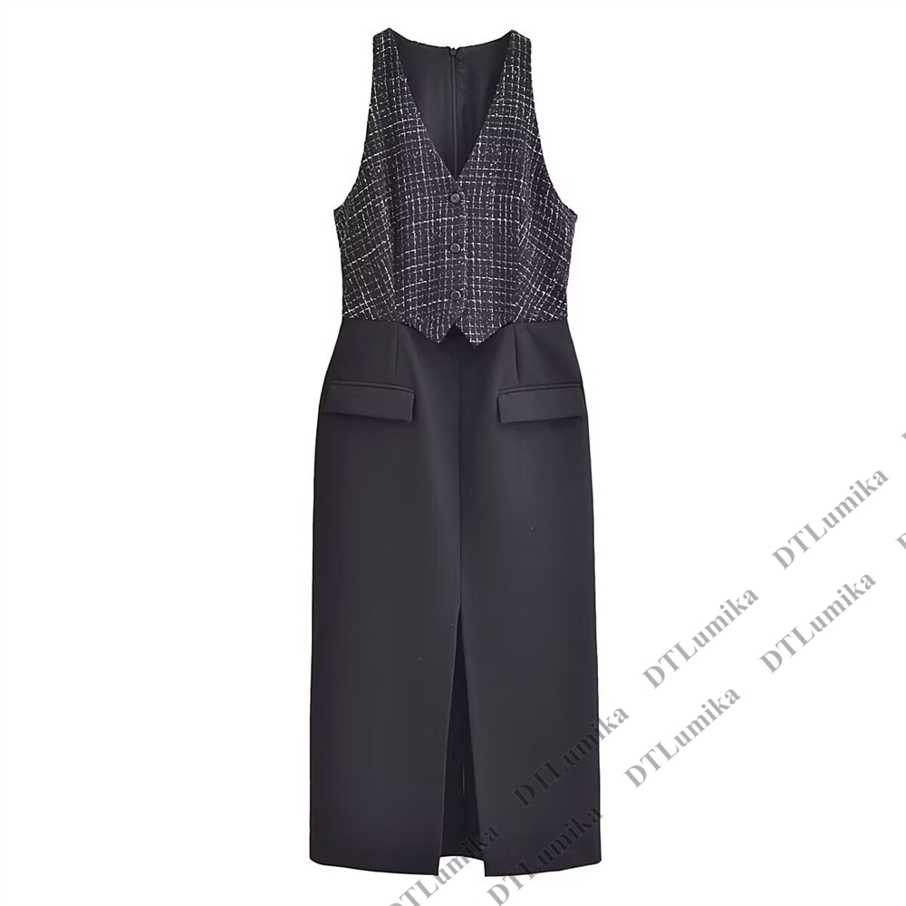 Tweed & Crepe Contrast Dress,  - Women Formal Wear Look 리뷰 및 가격